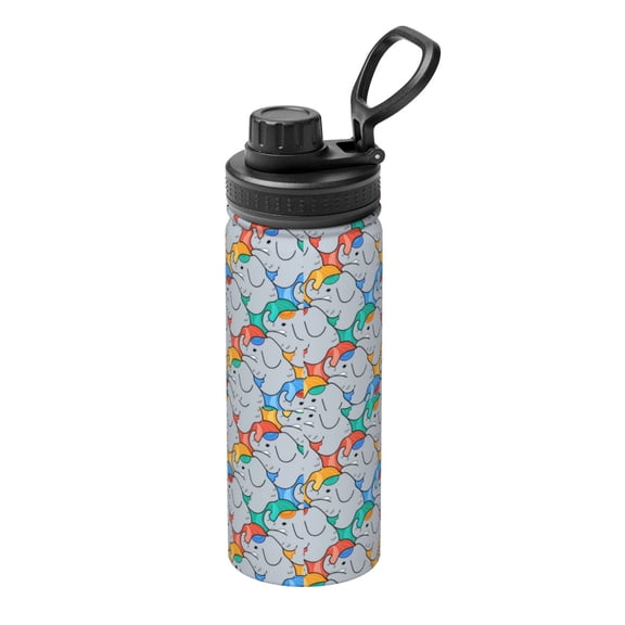 Logiee cartoon Elephant Print Water Bottle,18oz Sports Insulated Kettle for Cycling Gym Basketball Outdoor, Suitable as a Present