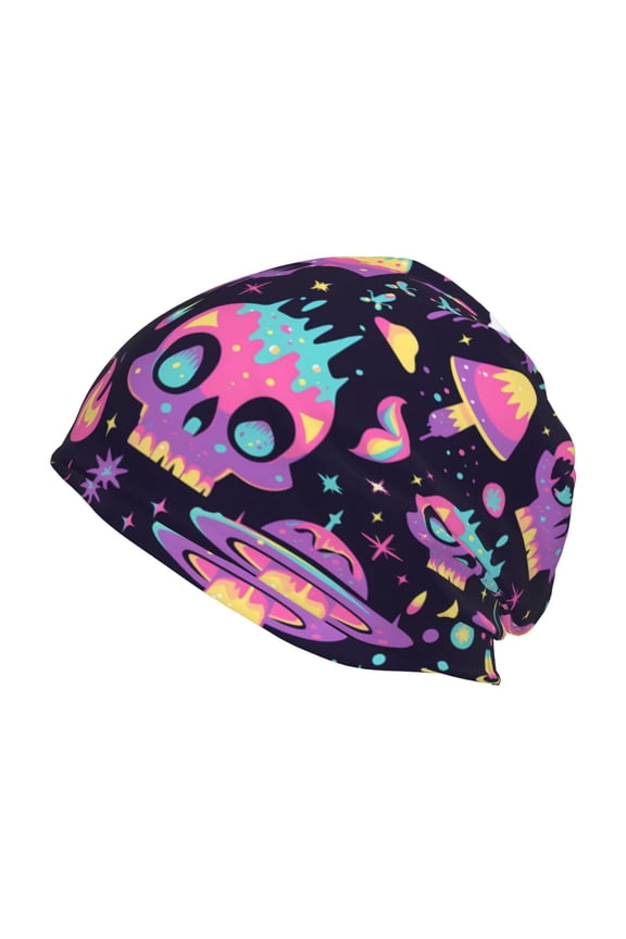cartoon Skull rainbow space Print Unisex Knit Beanie for Men Women Winter Hat,Beanies Skull Caps