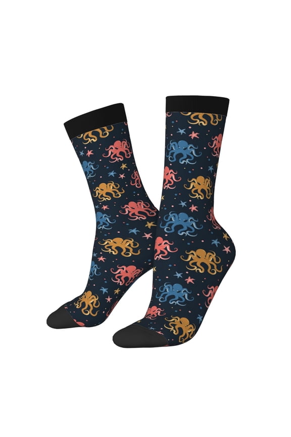 cartoon doodle octopus Print Adult Socks for Men & Women,Calf Socks, Ankle Socks,Boots Socks,Breathable Casual Sock,Unisex Crew Socks