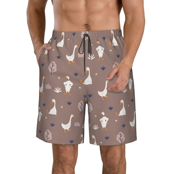 Logiee cartoon geese Print Mens Swim Trunks Quick Dry Board Shorts,Breathable Hawaii Beach Shorts Swimwear Bathing Suits-Large