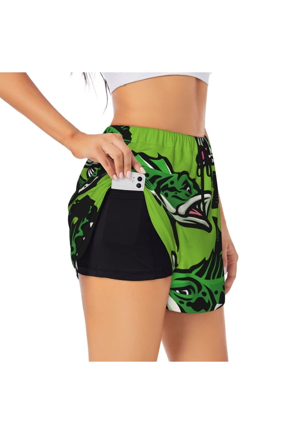 cartoon largemouth bass fish Print Women 2 in 1 Running Shorts,High Waisted Athletic Shorts,Gym Workout Shorts with Liner Pockets-Medium