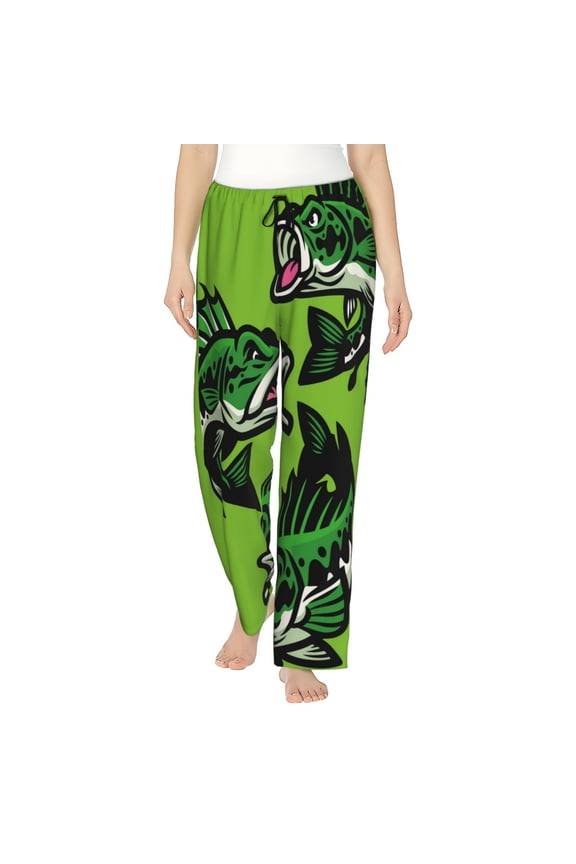 cartoon largemouth bass fish Print Women Pajama Pants,Comfy Pj Bottom with Pockets & Drawstring,Stretch Casual Sleepwear-XX-Large