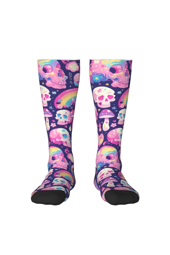 cartoon rainbow Skull Print Gift Stocking Stuffers,Adult Stockings,Novelty Socks,Funny Socks Birthday Running Walking Sleeping