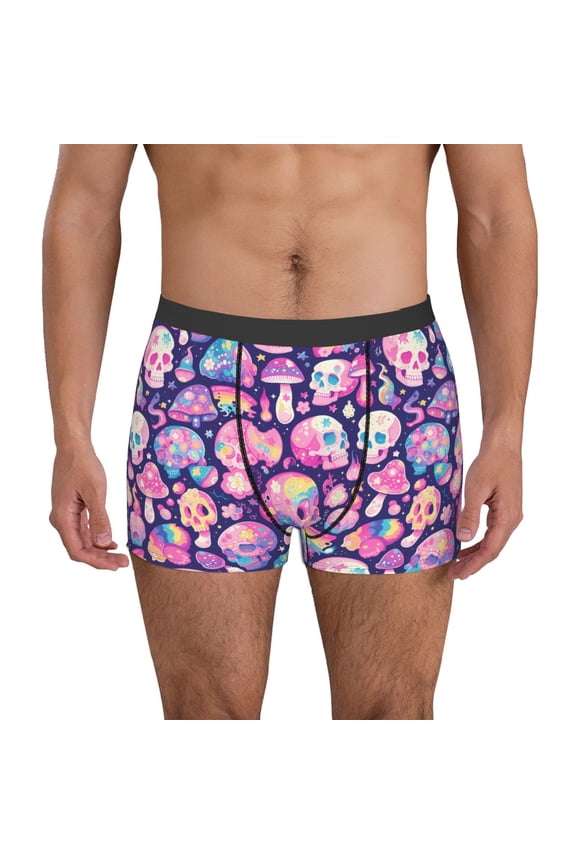 cartoon rainbow Skull Print Mens Boxer Briefs,Boxer Briefs for Men,Breathable Stretch Underwear,Boys Boxer Briefs-Small