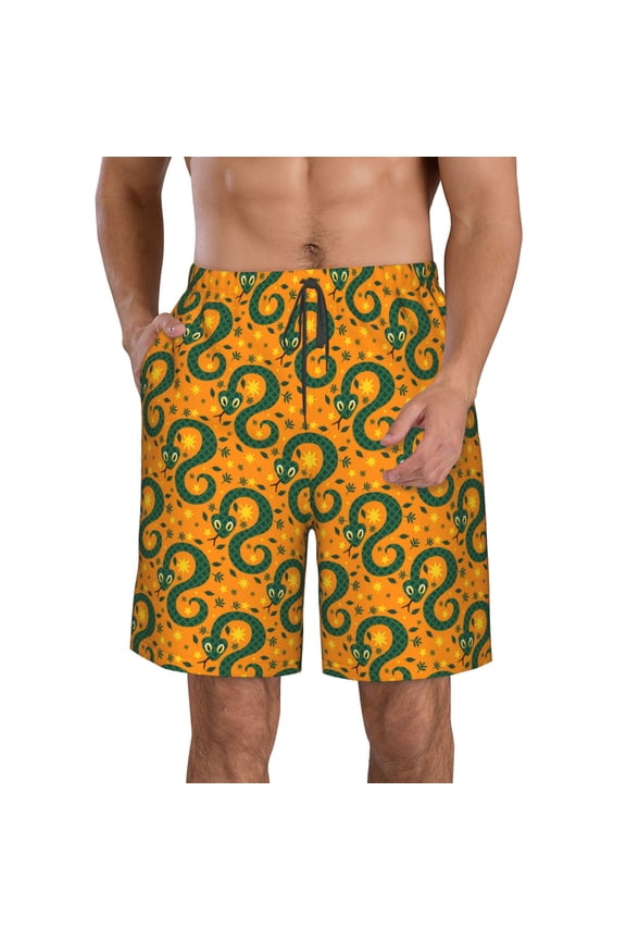 cartoon snake Print Mens Swim Trunks Quick Dry Board Shorts,Breathable Hawaii Beach Shorts Swimwear Bathing Suits-Medium