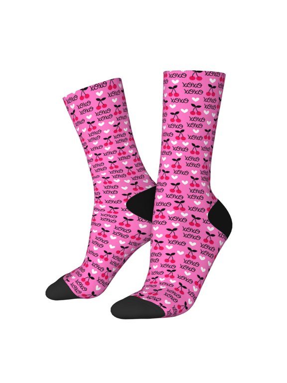 cherry Print Adult Socks for Men & Women,Calf Socks, Ankle Socks,Boots Socks,Breathable Casual Sock,Unisex Crew Socks