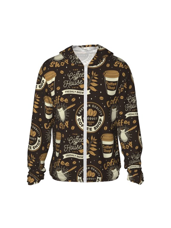 coffee shop house Print Men's Women Light Jacket Full Zip Sun Protection Hoodie Long Sleeve Sun Shirts for Men Hiking Fishing Zip Pockets-XX-Large