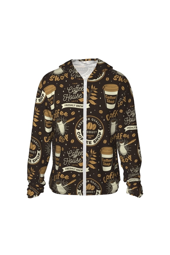 coffee shop house Print Men's Women Light Jacket Full Zip Sun Protection Hoodie Long Sleeve Sun Shirts for Men Hiking Fishing Zip Pockets-XX-Large