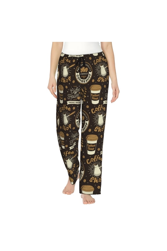 coffee shop house Print Women Pajama Pants,Comfy Pj Bottom with Pockets & Drawstring,Stretch Casual Sleepwear-Small