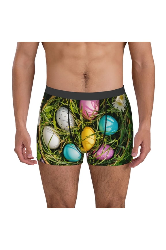 colorful Easter eggs Print Mens Boxer Briefs,Boxer Briefs for Men,Breathable Stretch Underwear,Boys Boxer Briefs-Large
