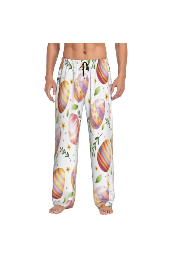 colorful easter eggs Print Pajama Pants for Men,Men’s Pajama Bottoms,Mens PJ Pants with Pockets & Button Fly-Large