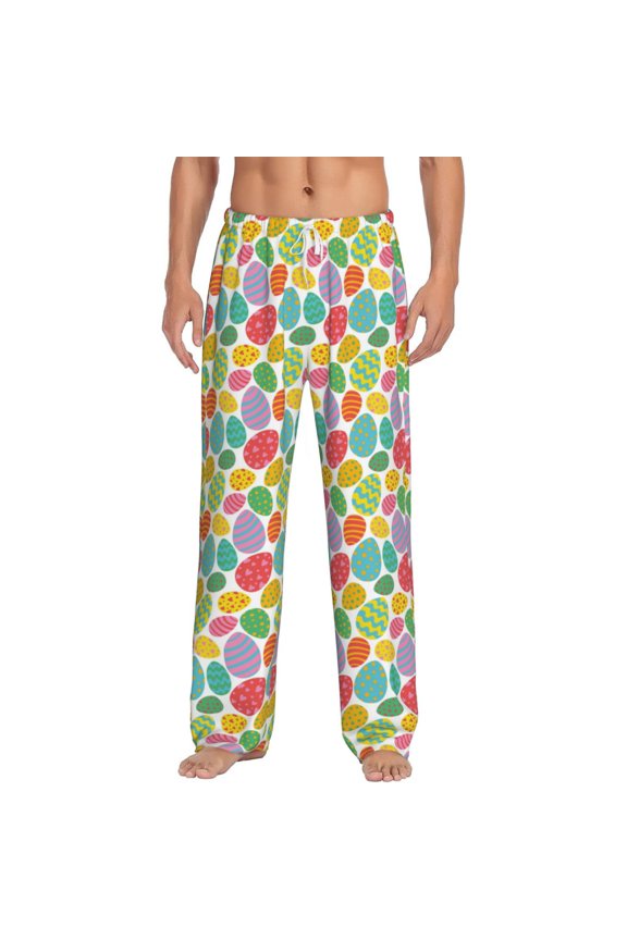 colorful easter eggs Print Pajama Pants for Men,Men’s Pajama Bottoms,Mens PJ Pants with Pockets & Button Fly-Large