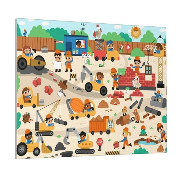 Logiee construction road work landscape Print Canvas Wall Art ,Art Poster,Canvas Decorative Picture,Decor Wall Pictures for Living Room Bedroom Bathroom,Ready to Hang