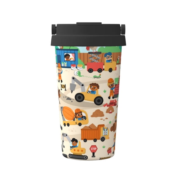 Logiee construction road work landscape Print Stainless Steel Coffee Tumbler, Travel Coffee Mug, Insulated Coffee Mug with Lid, Spill Proof Coffee Cup, Portable Thermal Mug
