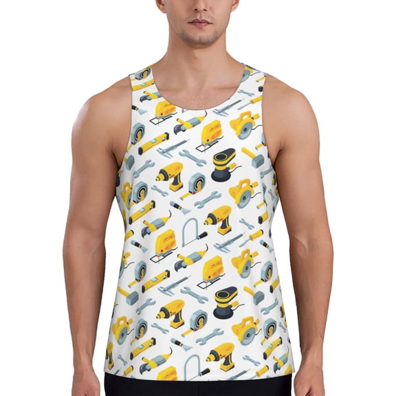 Logiee construction tools Print Men's Workout Tank Top,Quick Dry Workout Tank Top,Gym Muscle Tee,Fitness Bodybuilding Sleeveless T Shirt-Medium