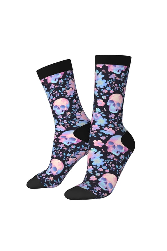 cool Skull flower Print Adult Socks for Men & Women,Calf Socks, Ankle Socks,Boots Socks,Breathable Casual Sock,Unisex Crew Socks