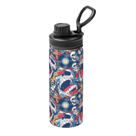 Logiee cool rock Skull Print Water Bottle,18oz Sports Insulated Kettle for Cycling Gym Basketball Outdoor, Suitable as a Present