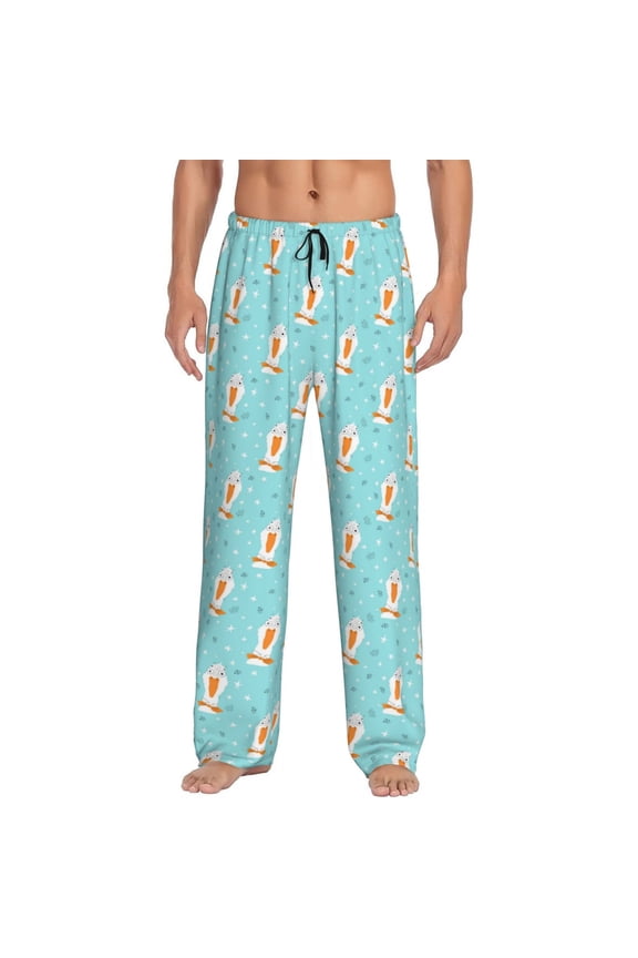 crazy white goose Print Pajama Pants for Men,Men’s Pajama Bottoms,Mens PJ Pants with Pockets & Button Fly-Small