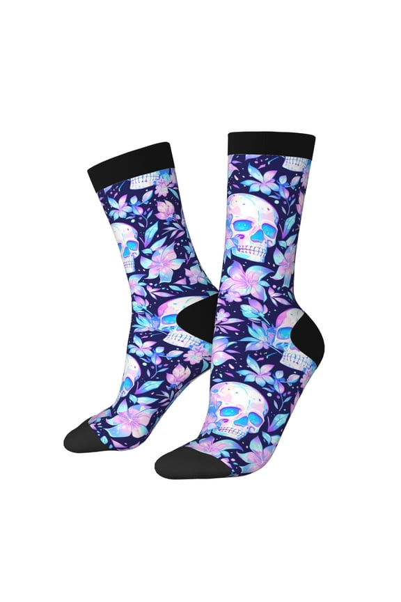 crystal Skull flower leaf Print Adult Socks for Men & Women,Calf Socks, Ankle Socks,Boots Socks,Breathable Casual Sock,Unisex Crew Socks
