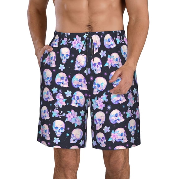 Logiee crystal flower Skull Print Mens Swim Trunks Quick Dry Board Shorts,Breathable Hawaii Beach Shorts Swimwear Bathing Suits-XX-Large