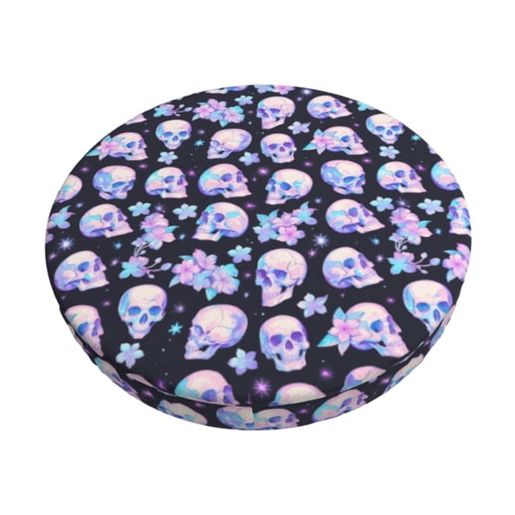 Logiee crystal flower Skull Print Stool Covers Round,Bar Stool Covers,Watedrproof Stool Slipcover with Elastic,Stool Cushion,Round Bar Stool Seat Covers for Bar Round Chair-12 inch