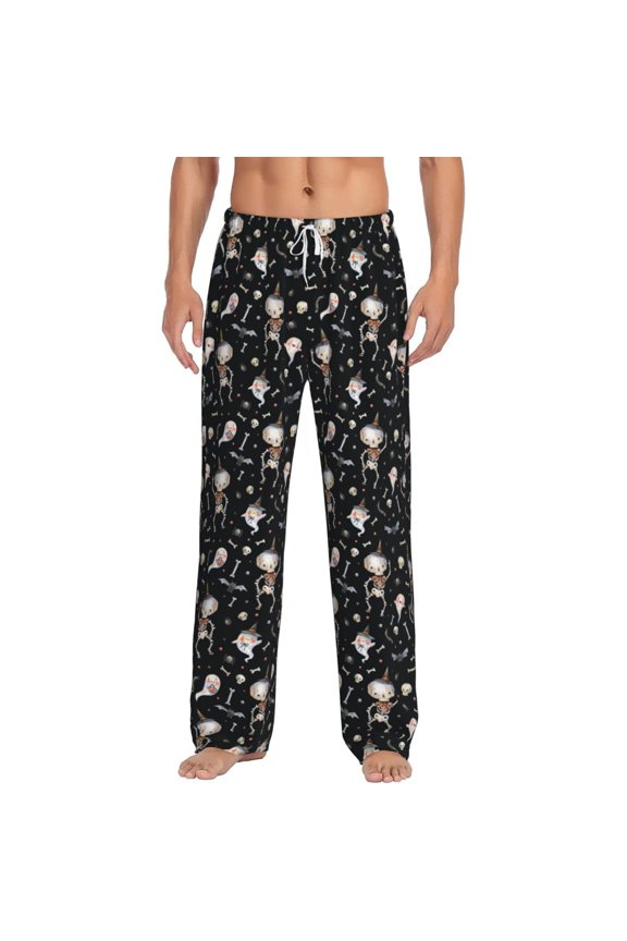 cute Skull bone Print Pajama Pants for Men,Men’s Pajama Bottoms,Mens PJ Pants with Pockets & Button Fly-X-Large