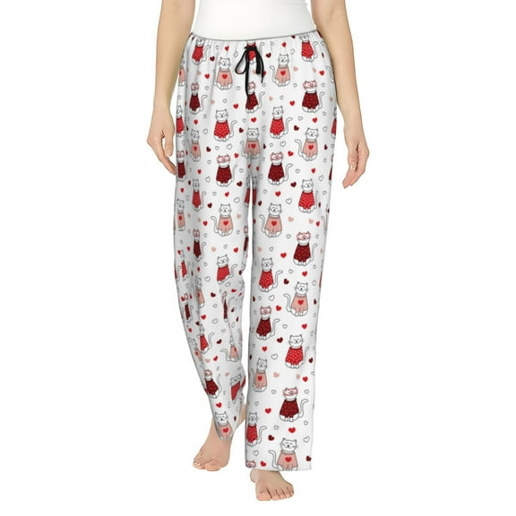 Logiee cute cat hearts Print Women Pajama Pants,Comfy Pj Bottom with Pockets & Drawstring,Stretch Casual Sleepwear-Medium