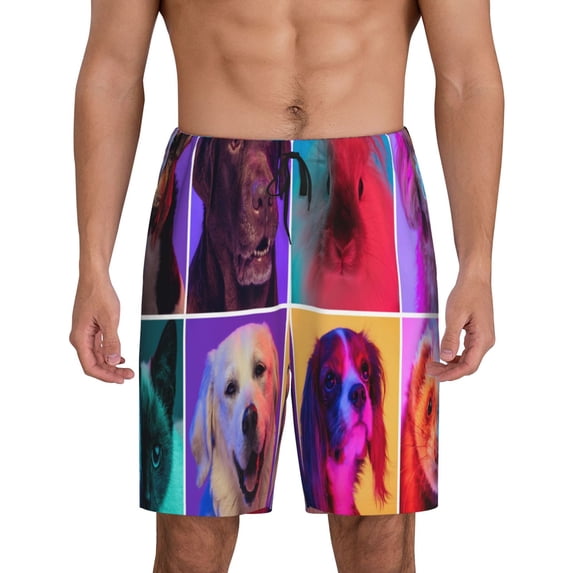 Logiee cute dogs of different breeds Print Men's Pajama Shorts with Drawstring & Pockets,Sleep Shorts for Men,Sleepwear Bottoms,Elastic Waistband Loungewear-X-Large