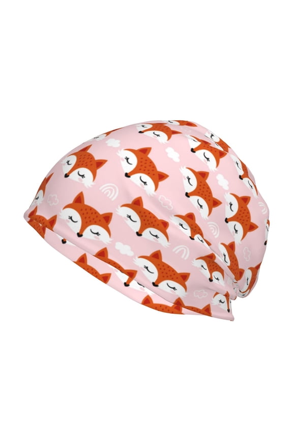 cute fox pink Print Unisex Knit Beanie for Men Women Winter Hat,Beanies Skull Caps