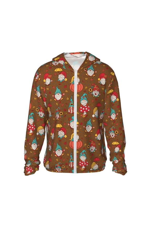 cute gnome Pumpkin Print Men's Women Light Jacket Full Zip Sun Protection Hoodie Long Sleeve Sun Shirts for Men Hiking Fishing Zip Pockets-3X-Large