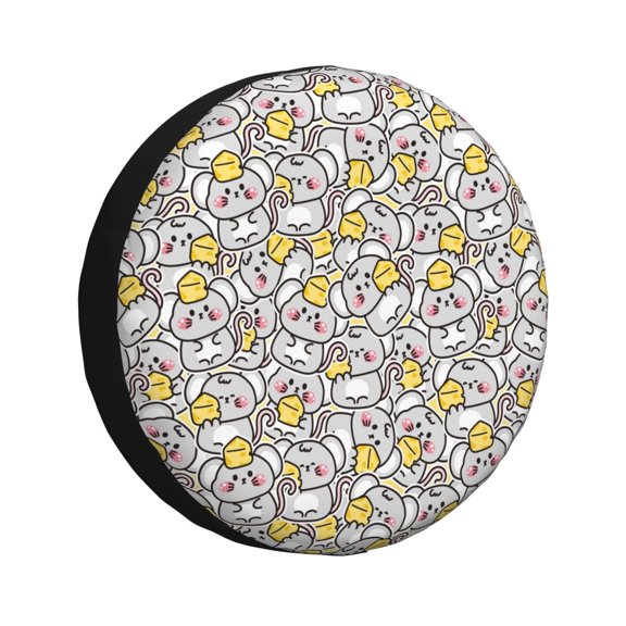 Logiee cute rat with cheese Print Spare Tire Cover, Universal Wheel Protectors,Waterproof Dust-Proof UV Sun Wheel Tire Cover,Fit for SUV, RV, Travel Trailer, Truck-14 inch
