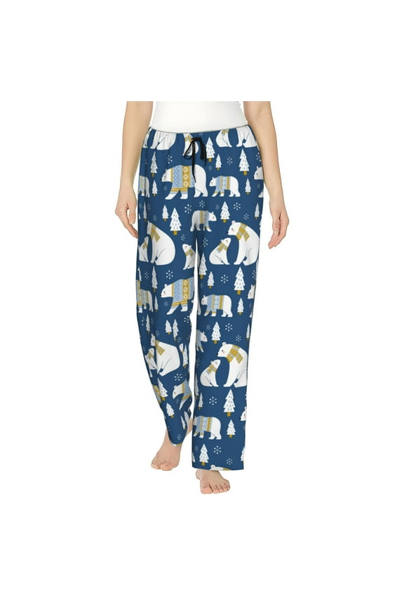 cute winter bear Print Women Pajama Pants,Comfy Pj Bottom with Pockets & Drawstring,Stretch Casual Sleepwear-X-Large