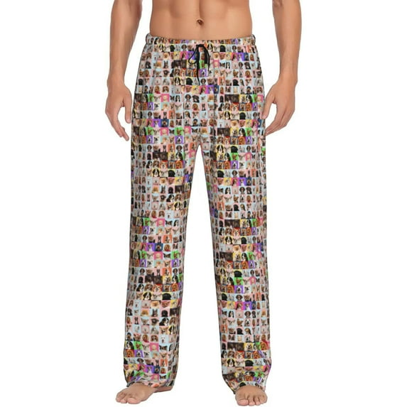 Logiee dogs and cats Print Pajama Pants for Men,Men’s Pajama Bottoms,Mens PJ Pants with Pockets & Button Fly-Large