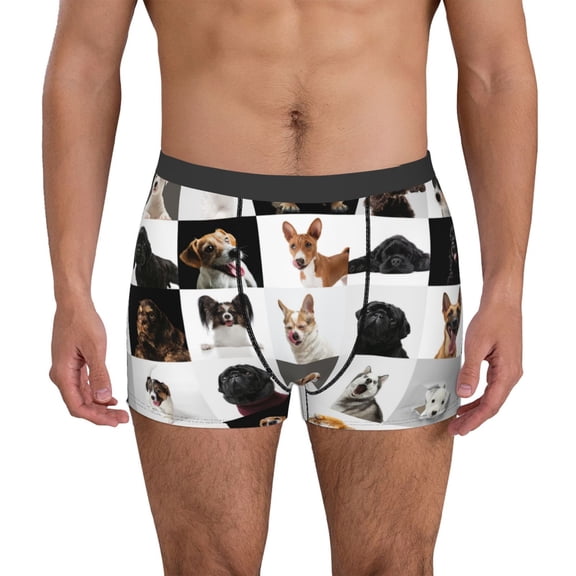Logiee dogs pets collage Print Mens Boxer Briefs,Boxer Briefs for Men,Breathable Stretch Underwear,Boys Boxer Briefs-Small