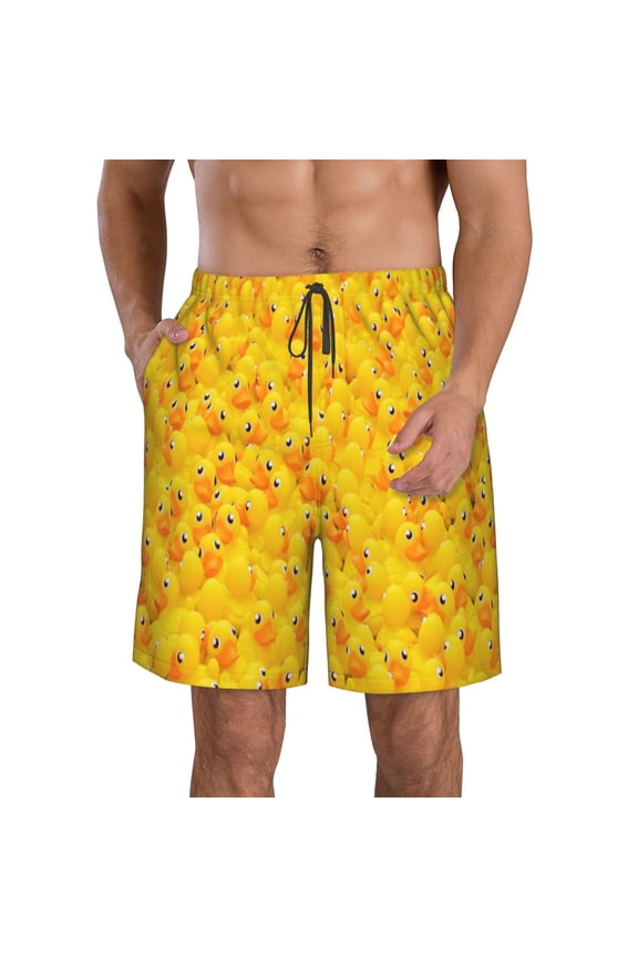 duck floating in the pool Print Mens Swim Trunks Quick Dry Board Shorts,Breathable Hawaii Beach Shorts Swimwear Bathing Suits-Medium