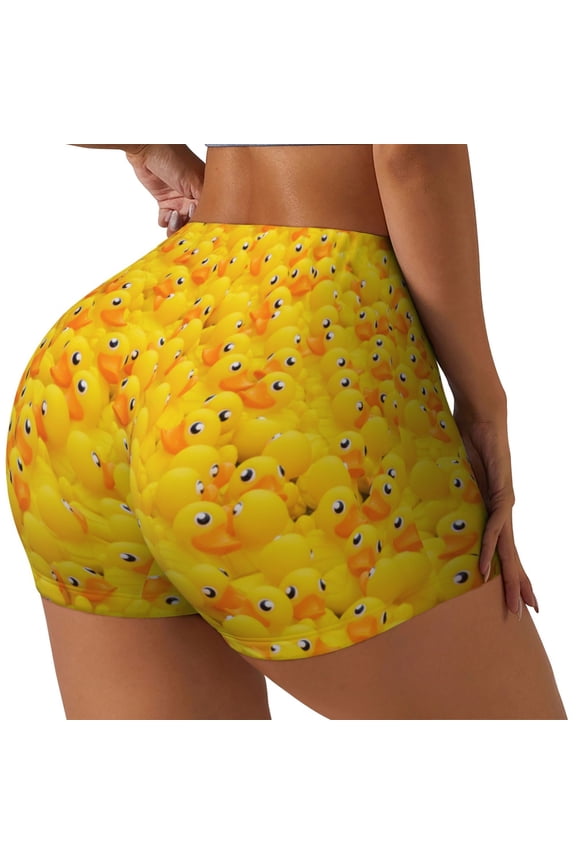 duck floating in the pool Print Women's Biker Shorts,Workout Gym Shorts,Scrunch Shorts,Tummy Control Hidden Scrunch Running Yoga Shorts-XX-Large