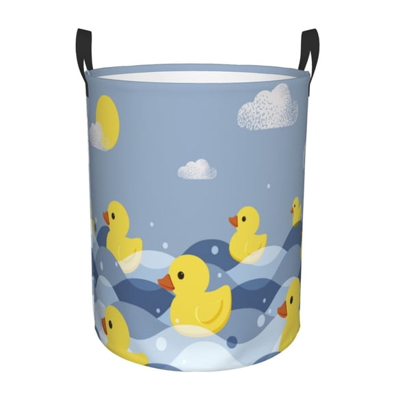 Logiee ducklings swim on the sea waves Print Laundry Hamper,Dirty Clothes Hamper Storage Basket for Bathroom Bedrooms College Dorm, Circular Hamper with Handles,Collapsible Laundry Baskets-Medium