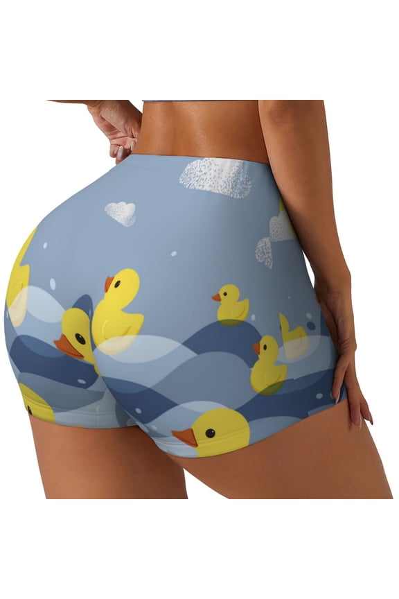 ducklings swim on the sea waves Print Women's Biker Shorts,Workout Gym Shorts,Scrunch Shorts,Tummy Control Hidden Scrunch Running Yoga Shorts-XX-Large
