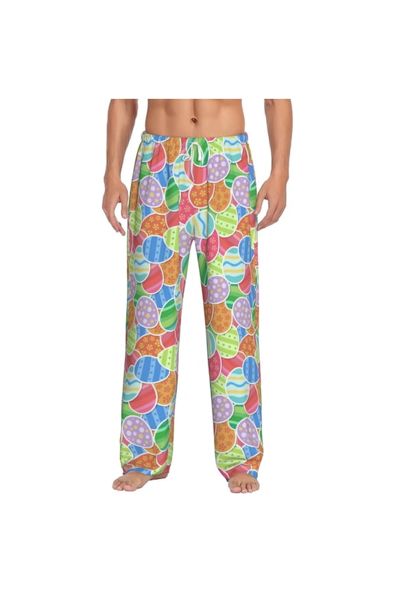 easter eggs Print Pajama Pants for Men,Men’s Pajama Bottoms,Mens PJ Pants with Pockets & Button Fly-Medium