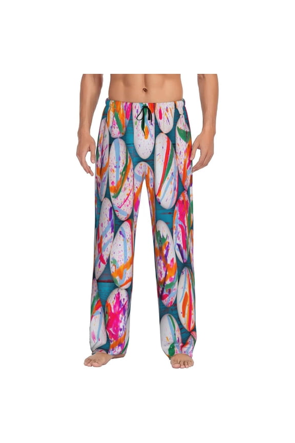 eggs Print Pajama Pants for Men,Men’s Pajama Bottoms,Mens PJ Pants with Pockets & Button Fly-Large