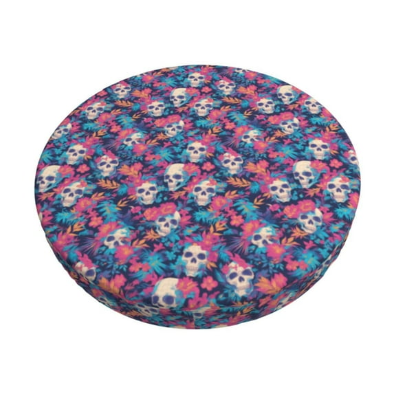 Logiee flower Skull leaf colorful Print Stool Covers Round,Bar Stool Covers,Watedrproof Stool Slipcover with Elastic,Stool Cushion,Round Bar Stool Seat Covers for Bar Round Chair-13 inch