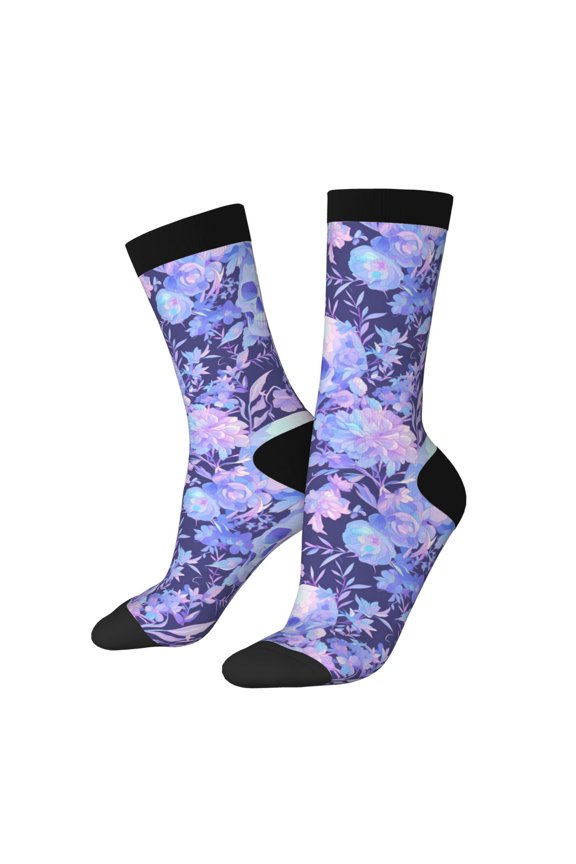 flower crystal Skull Print Adult Socks for Men & Women,Calf Socks, Ankle Socks,Boots Socks,Breathable Casual Sock,Unisex Crew Socks