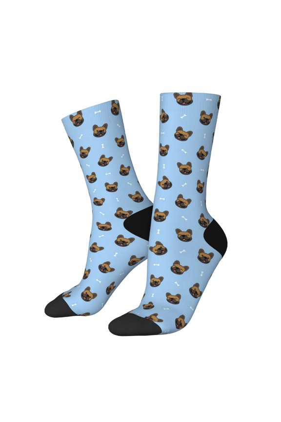 french Bulldog Face Print Adult Socks for Men & Women,Calf Socks, Ankle Socks,Boots Socks,Breathable Casual Sock,Unisex Crew Socks