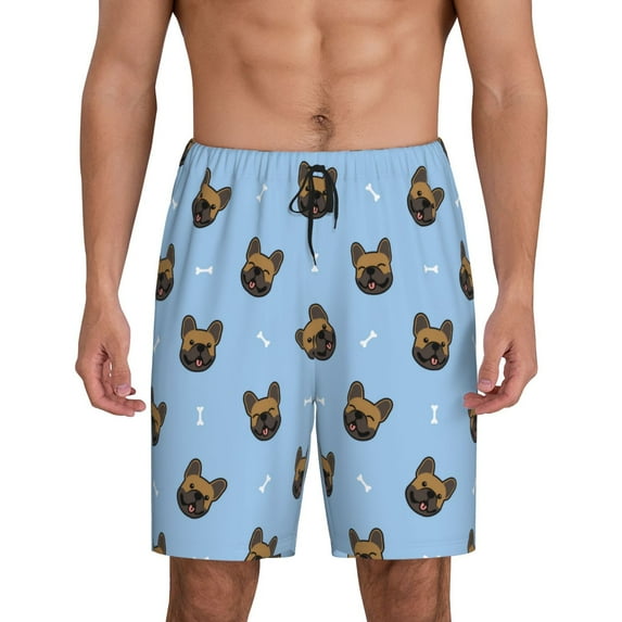 Logiee french Bulldog Face Print Men's Pajama Shorts with Drawstring & Pockets,Sleep Shorts for Men,Sleepwear Bottoms,Elastic Waistband Loungewear-4X-Large