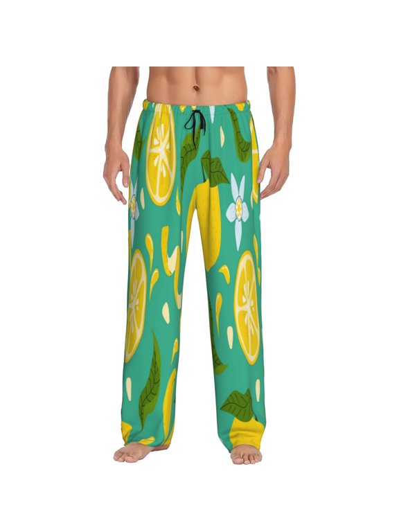 fruits Print Pajama Pants for Men,Men’s Pajama Bottoms,Mens PJ Pants with Pockets & Button Fly-Large