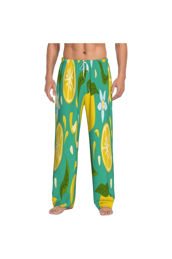 fruits Print Pajama Pants for Men,Men’s Pajama Bottoms,Mens PJ Pants with Pockets & Button Fly-Large