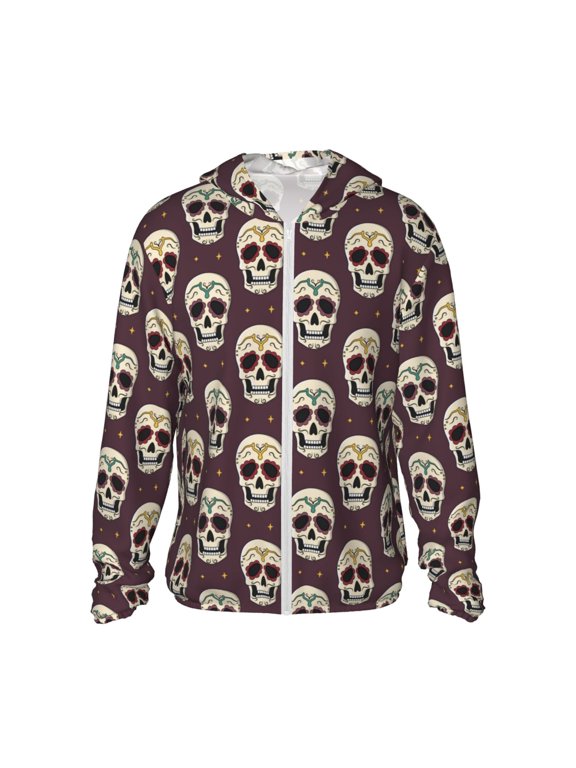 funny Skull star Print Men's Women Light Jacket Full Zip Sun Protection Hoodie Long Sleeve Sun Shirts for Men Hiking Fishing Zip Pockets-X-Large