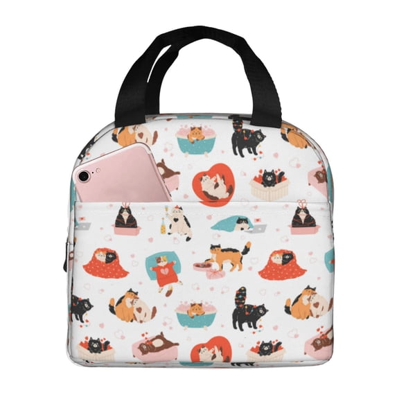 Logiee funny cats celebrating Valentine's Day Print Lunch Bag,Lunch Box for Women Men,Insulated Reusable Lunch Box for Adult,Lunch Tote Bag,Lunch Container for Office Work Picnic Beach or Travel