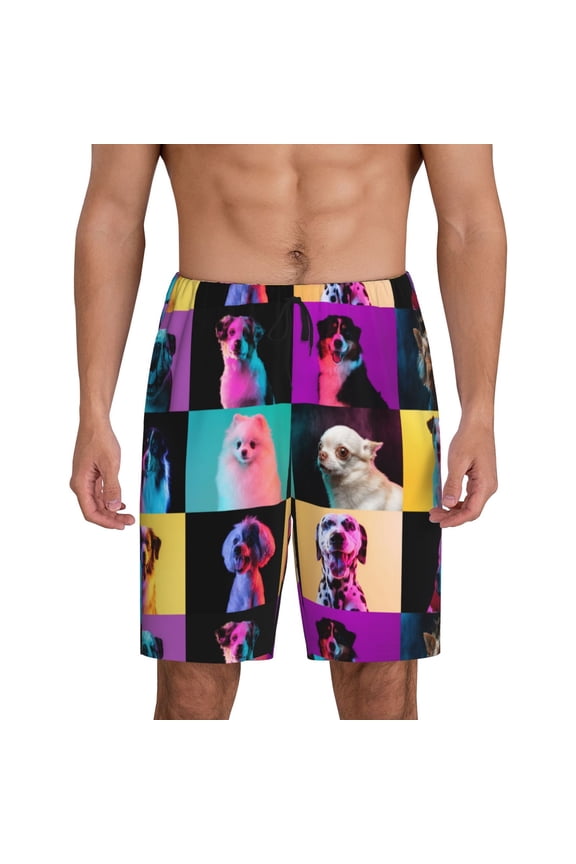 funny dogs Print Men's Pajama Shorts with Drawstring & Pockets,Sleep Shorts for Men,Sleepwear Bottoms,Elastic Waistband Loungewear-Small