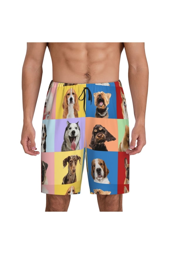 funny dogs Print Men's Pajama Shorts with Drawstring & Pockets,Sleep Shorts for Men,Sleepwear Bottoms,Elastic Waistband Loungewear-Small